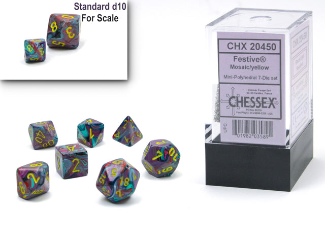Chessex: Poly Dice Set - Festive Mini 7PC (Mosaic & Yellow)