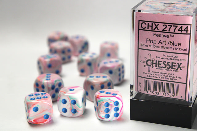 Chessex: Festive - 16mm D6 36PC Dice Block (Pop Art & Blue)