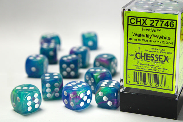 Chessex: Festive - 16mm D6 36PC Dice Block (Waterlily & White)
