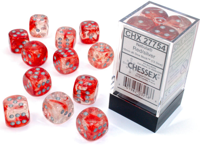 Chessex: Nebula - Luminary - 16mm D6 36PC Dice Block (Red & Silver)