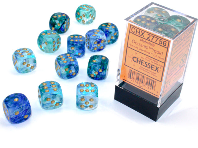 Chessex: Nebula - Luminary - 16mm D6 36PC Dice Block (Oceanic & Gold)
