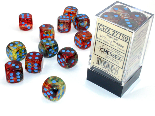 Chessex: Nebula - Luminary - 16mm D6 36PC Dice Block (Primary & Blue)