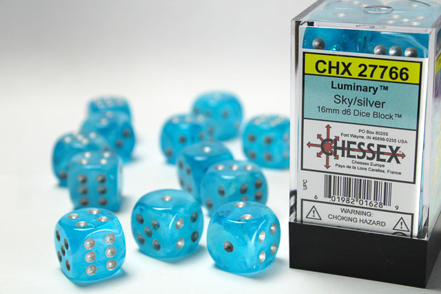Chessex: Luminary - 16mm D6 36PC Dice Block (Sky & Silver)