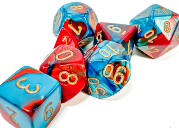 Chessex: Poly Dice Set - Gemini 7PC (Red-Teal & Gold)