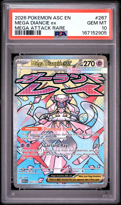 MEGA DIANCIE ex MEGA ATTACK RARE 2026 POKEMON ASC EN-ASCENDED HEROES PSA GEM MT 10