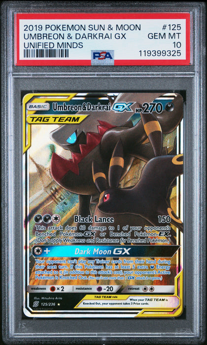UMBREON & DARKRAI GX UNIFIED MINDS 2019 POKEMON SUN & MOON UNIFIED MINDS PSA 10