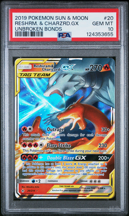 RESHRM. & CHARZRD.GX UNBROKEN BONDS 2019 POKEMON SUN & MOON UNBROKEN BONDS PSA 10