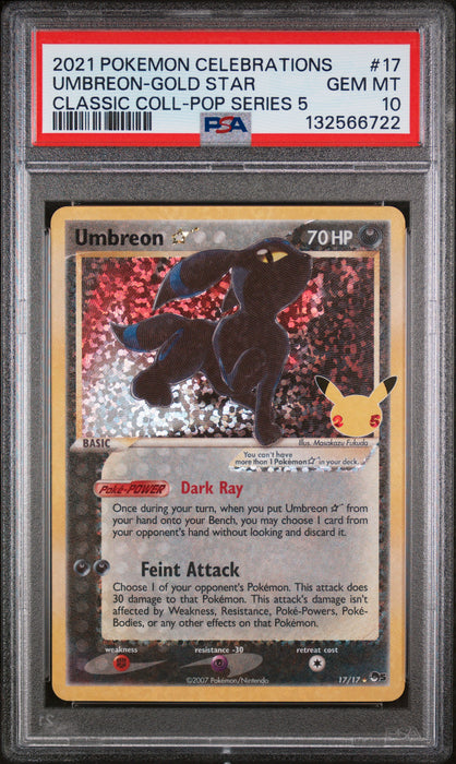 UMBREON-GOLD STAR CLASSIC COLL-POP SERIES 5 2021 POKEMON CELEBRATIONS CLASSIC COLLECTION PSA 10