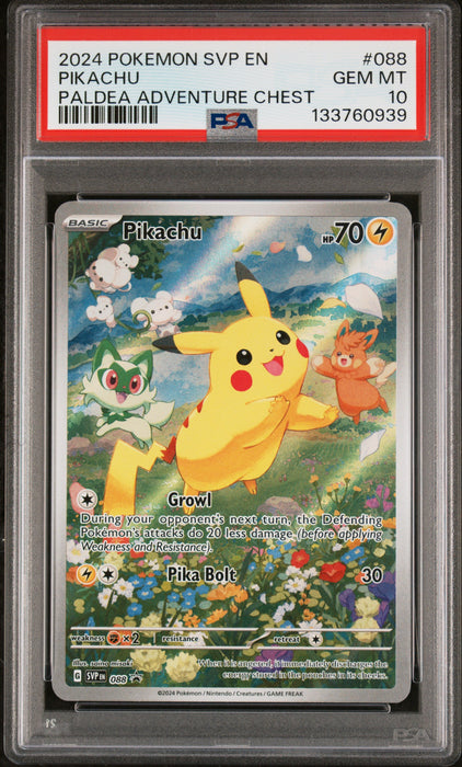PIKACHU PALDEA ADVENTURE CHEST 2024 POKEMON SVP EN-SV BLACK STAR PROMO PSA 10
