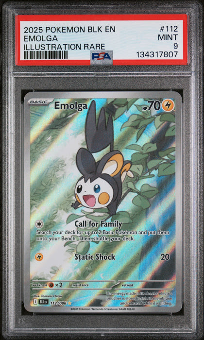 EMOLGA ILLUSTRATION RARE 2025 POKEMON BLK EN-BLACK BOLT PSA 9
