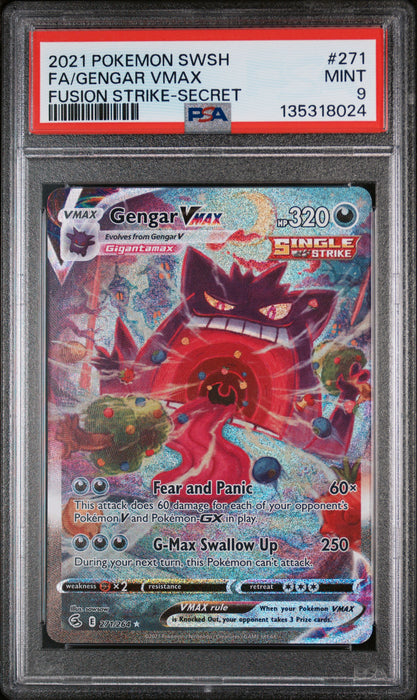 GENGAR VMAX FUSION STRIKE-SECRET 2021 POKEMON SWORD & SHIELD FUSION STRIKE PSA 9