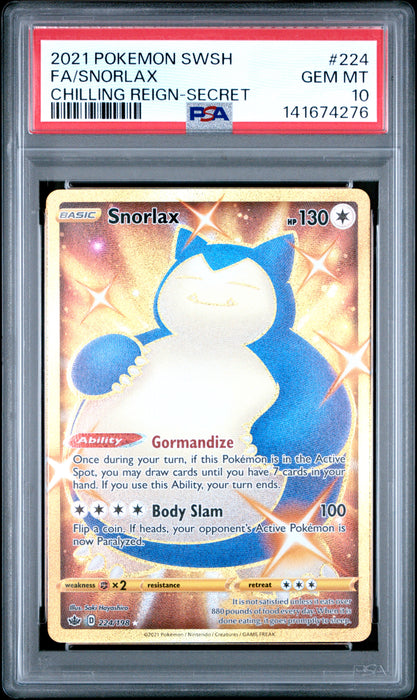 SNORLAX CHILLING REIGN-SECRET 2021 POKEMON SWORD & SHIELD CHILLING REIGN PSA 10