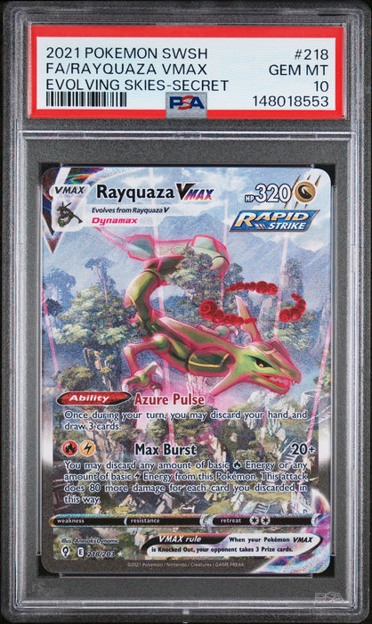 RAYQUAZA VMAX EVOLVING SKIES-SECRET 2021 POKEMON SWORD & SHIELD EVOLVING SKIES PSA 10