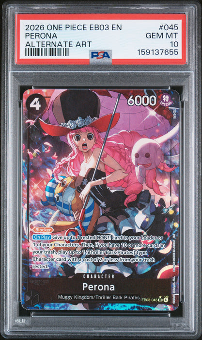 PERONA ALTERNATE ART ALTERNATE ART 2026 ONE PIECE EB03-EXTRA BOOSTER -ONE PIECE HEROINES EDITION- PSA 10