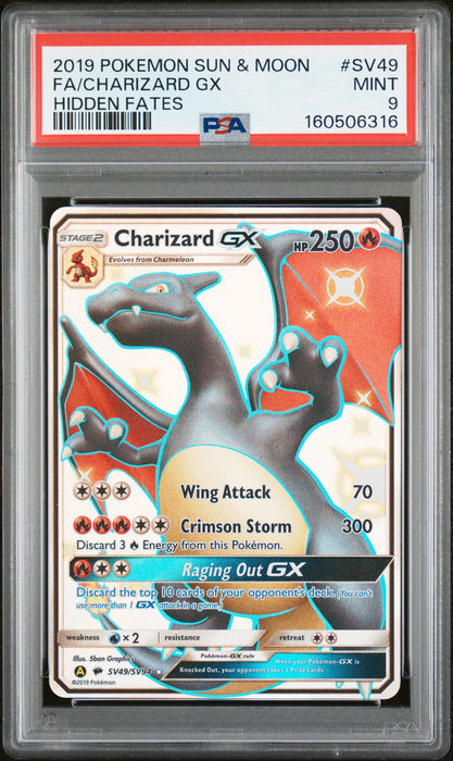 FA/CHARIZARD GX HIDDEN FATES 2019 POKEMON SUN & MOON HIDDEN FATES PSA 9