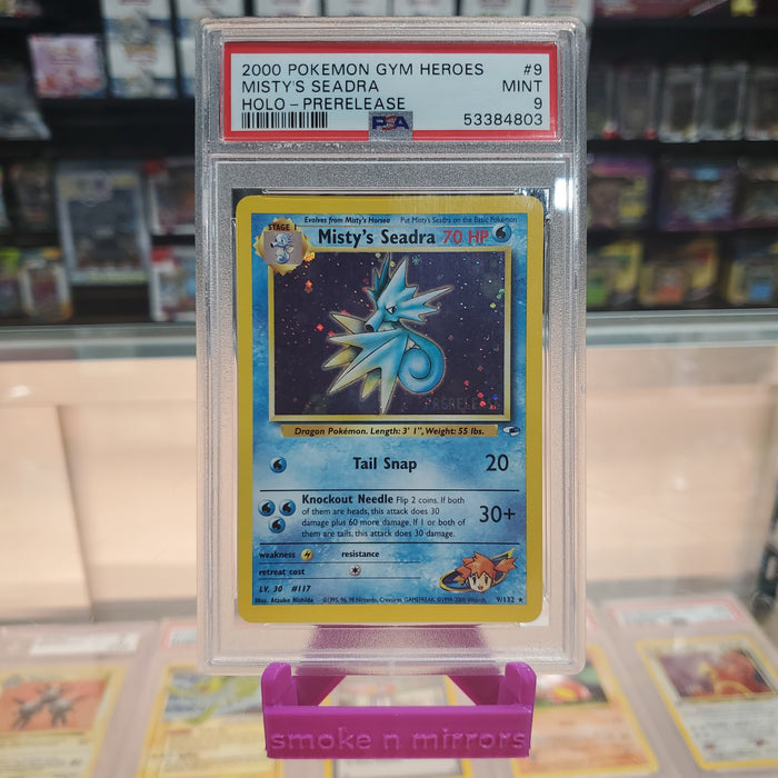 Misty's Seadra (9/132) (Prerelease Promo) [Gym Heroes Unlimited] PSA 9