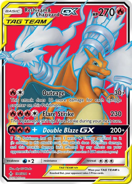 Reshiram & Charizard GX (Full Art) (194/214) (SM10)