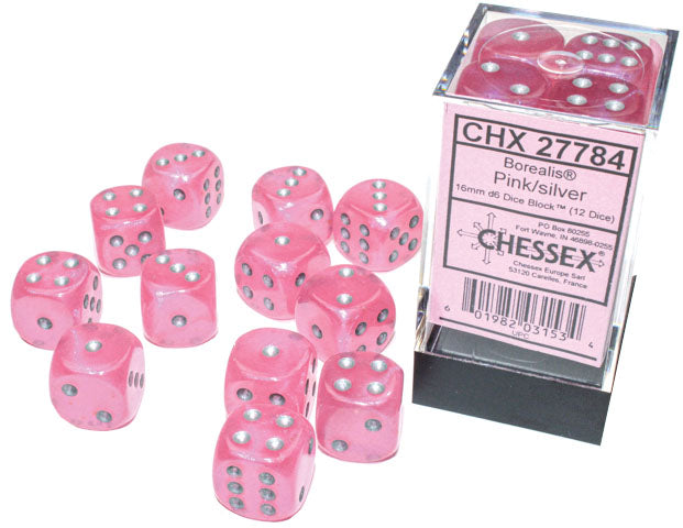 Chessex: Borealis - Luminary - 16mm D6 36PC Dice Block (Pink & Silver)