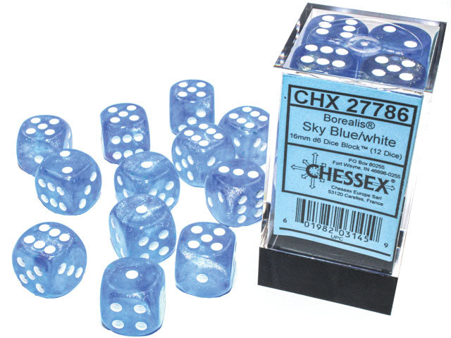 Chessex: Borealis - Luminary - 16mm D6 36PC Dice Block (Sky Blue & White)