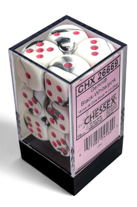 Chessex: Gemini - 16mm D6 36PC Dice Block (Black-White & Pink)