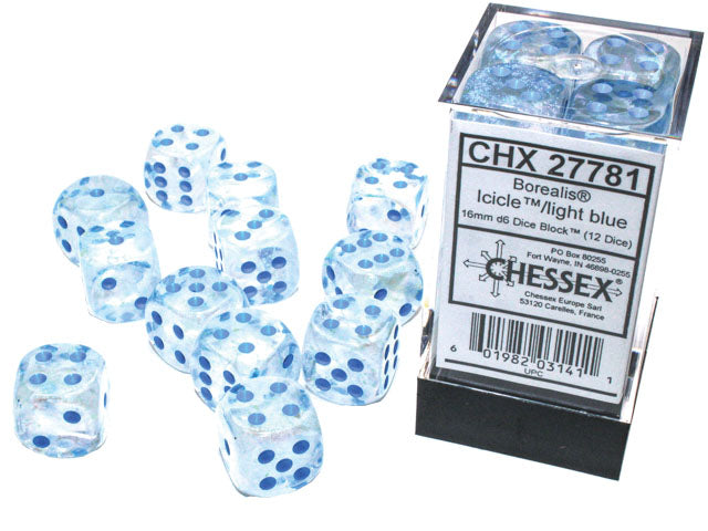 Chessex: Borealis - Luminary - 16mm D6 36PC Dice Block (Icicle & Light Blue)