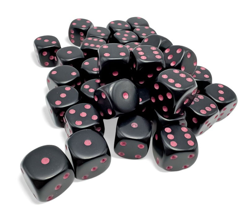 Chessex: Opaque - 12mm D6 36PC Dice Block (Black & Pink)