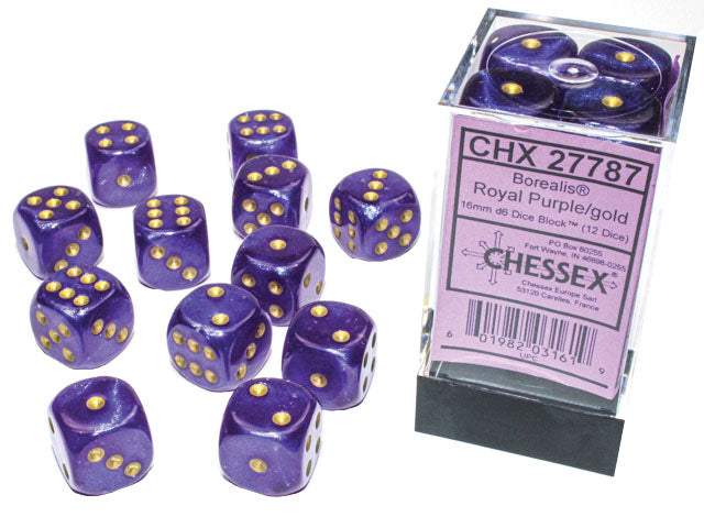 Chessex: Borealis - Luminary - 16mm D6 36PC Dice Block (Royal Purple & Gold)