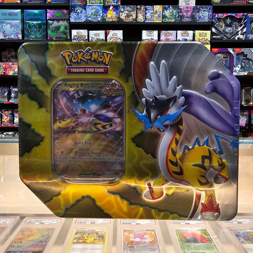 Pokmon TCG: Paradox Destinies Tin (Raging Bolt ex) Smoke and Mirrors Hobby Pokmon TCG: Paradox Destinies Tin (Raging Bolt ex) Smoke and Mirrors Hobby
