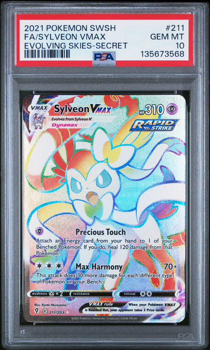 FA/SYLVEON VMAX EVOLVING SKIES-SECRET 2021 POKEMON SWORD & SHIELD EVOLVING SKIES PSA GEM MT 10