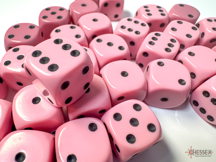 Chessex: Opaque - 12mm D6 36PC Dice Block (Pastel Pink & Black)
