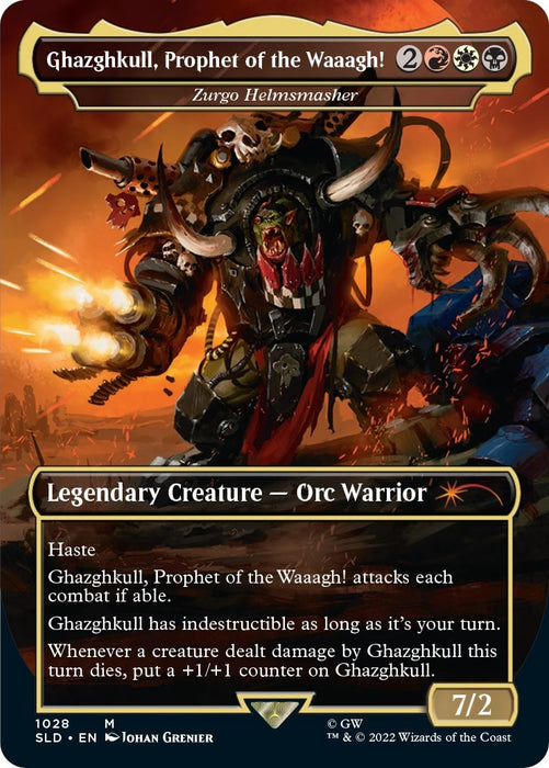 Image for Ghazghkull, Prophet of the Waaagh! - Zurgo Helmsmasher (Borderless) (1028) (SLD) - Magic: The Gathering