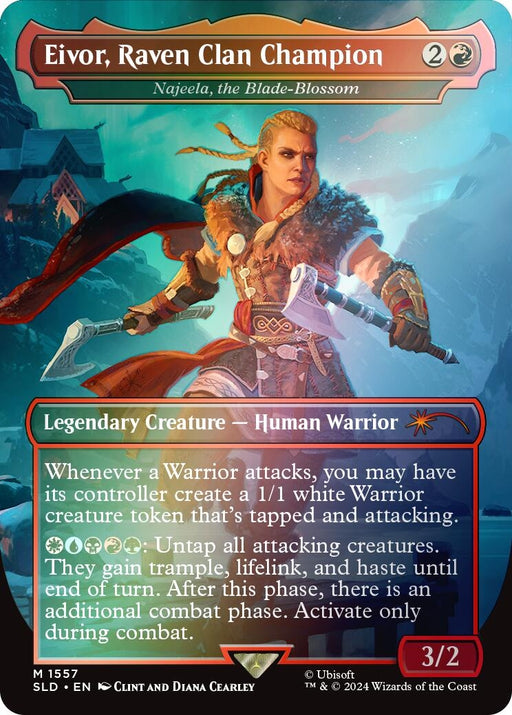 Image for Eivor, Raven Clan Champion - Najeela, the Blade-Blossom (Rainbow Foil) (1557) (SLD) - Magic: The Gathering