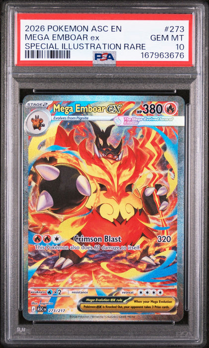 MEGA EMBOAR ex SPECIAL ILLUSTRATION RARE 2026 POKEMON ASC EN-ASCENDED HEROES PSA GEM MT 10