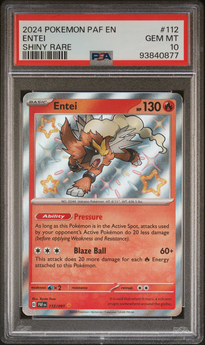 ENTEI SHINY RARE 2024 POKEMON PAF EN-PALDEAN FATES PSA 10