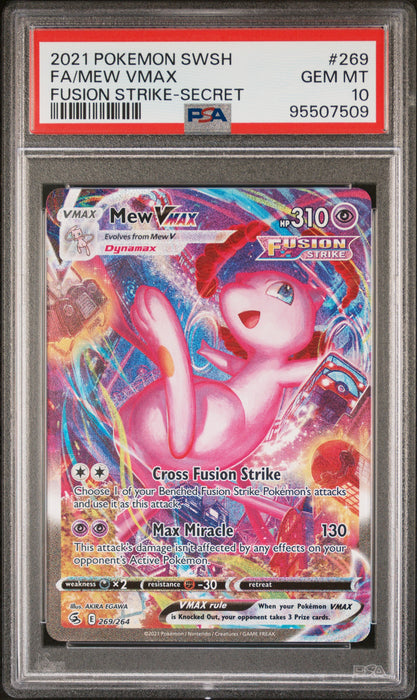 FA/MEW VMAX FUSION STRIKE-SECRET 2021 POKEMON SWORD & SHIELD FUSION STRIKE PSA 10