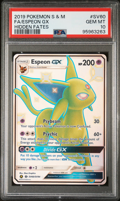 FA/ESPEON GX HIDDEN FATES 2019 POKEMON SUN & MOON HIDDEN FATES PSA 10