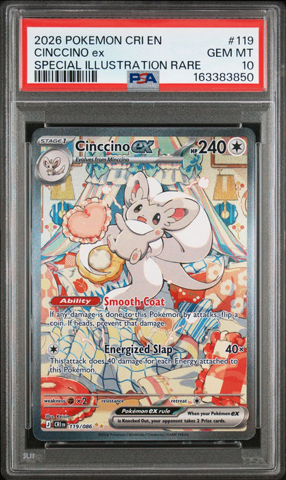 CINCCINO ex SPECIAL ILLUSTRATION RARE 2026 POKEMON CRI EN-CHAOS RISING PSA GEM MT 10