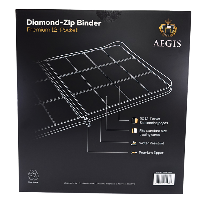 Aegis: 12-Pocket Diamond-Zip Binder (Black)