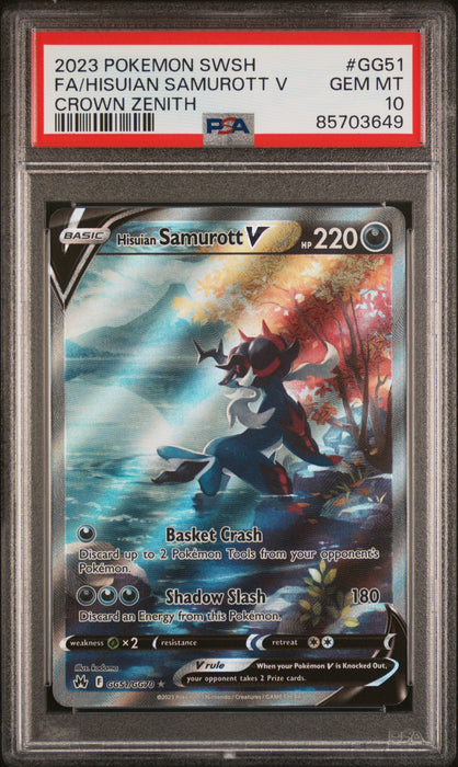 FA/HISUIAN SAMUROTT V CROWN ZENITH 2023 POKEMON SWORD AND SHIELD CROWN ZENITH PSA GEM MT 10