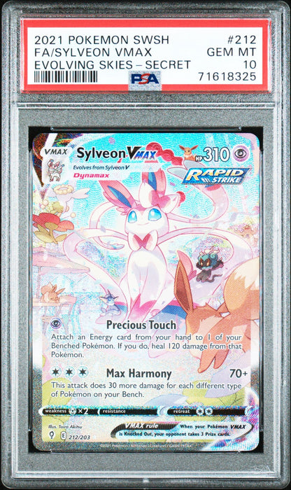 FA/SYLVEON VMAX EVOLVING SKIES-SECRET 2021 POKEMON SWORD & SHIELD EVOLVING SKIES PSA GEM MT 10