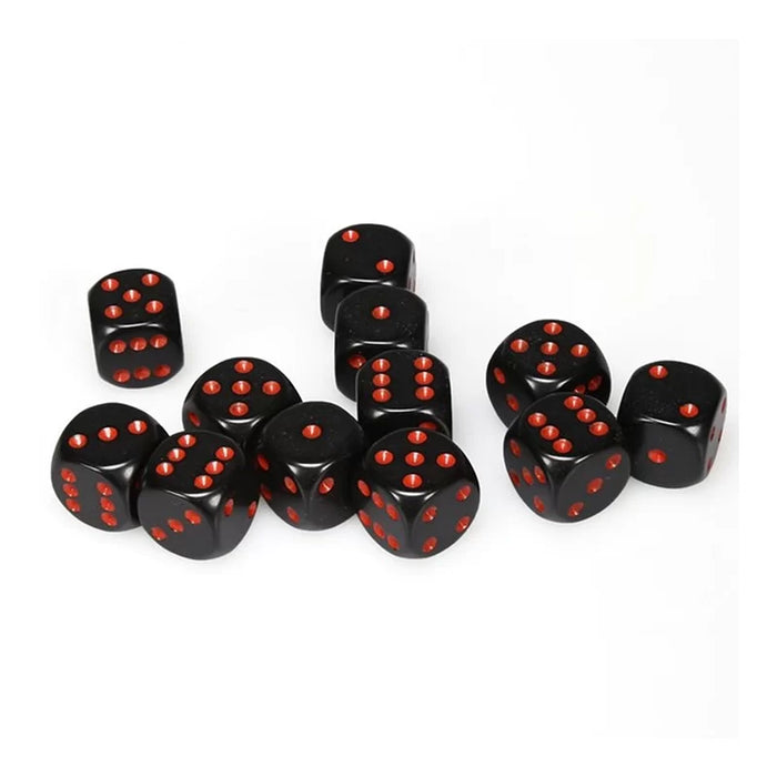 Chessex: Opaque - 16mm D6 12PC Dice Block (Black & Red)