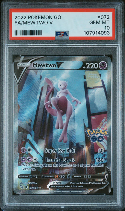 FA/MEWTWO V 2022 POKEMON GO PSA GEM MT 10