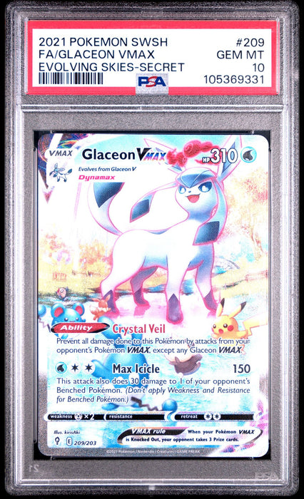 FA/GLACEON VMAX EVOLVING SKIES-SECRET 2021 POKEMON SWORD & SHIELD EVOLVING SKIES PSA GEM MT 10