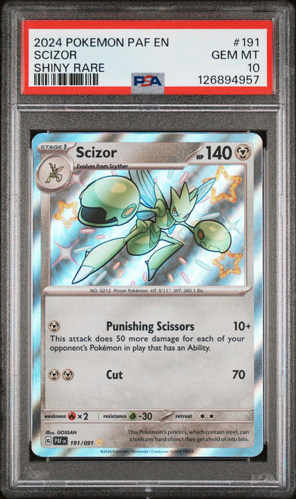 SCIZOR SHINY RARE 2024 POKEMON PAF EN-PALDEAN FATES PSA GEM MT 10