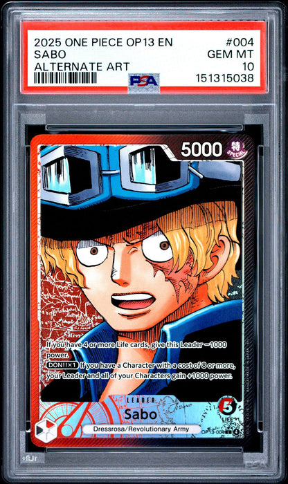 SABO ALTERNATE ART 2025 ONE PIECE OP13-CARRYING ON HIS WILL PSA GEM MT 10