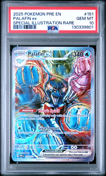 PALAFIN ex SPECIAL ILLUSTRATION RARE 2025 POKEMON PRE EN-PRISMATIC EVOLUTIONS PSA GEM MT 10