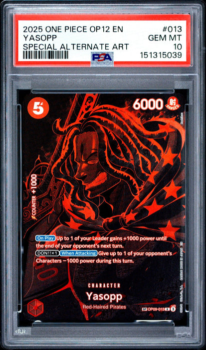 YASOPP SPECIAL ALTERNATE ART 2025 ONE PIECE OP12-LEGACY OF THE MASTER PSA GEM MT 10
