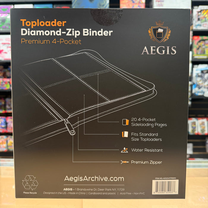 Aegis: 4-Pocket Diamond-Zip Toploader Binder (White)