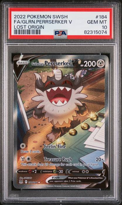 FA/GLRN.PERRSERKER V LOST ORIGIN 2022 POKEMON SWORD & SHIELD LOST ORIGIN PSA GEM MT 10