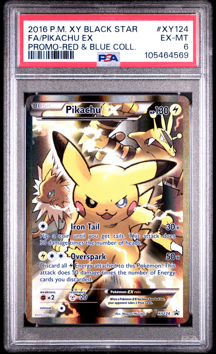 FA/PIKACHU EX PROMO-RED & BLUE COLL. 2016 POKEMON XY BLACK STAR PROMO PSA EX-MT 6